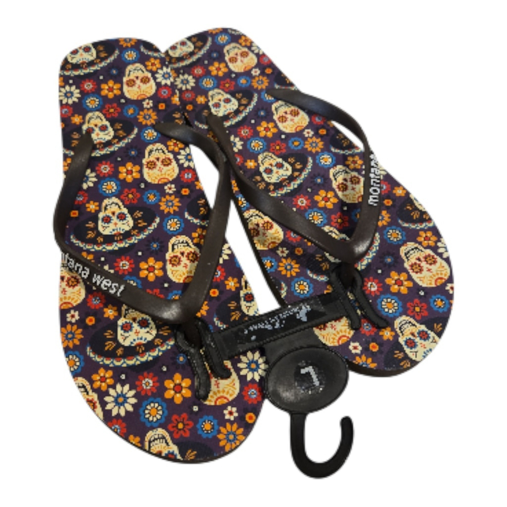 Montana West Sugar Skull Flip Flops Women's Sz L 9 To 10 New (017)